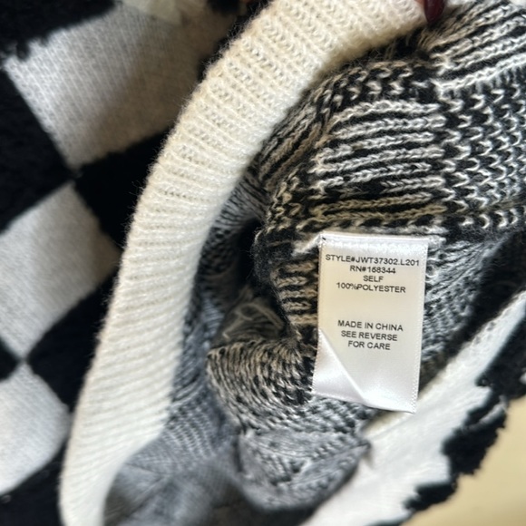 J.NNA Oversized Knit Checkered Pattern V-Neckline Sweater Womens Size Small - Picture 8 of 10
